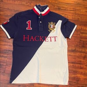 Hackett Navy and White Polo with Red Accents